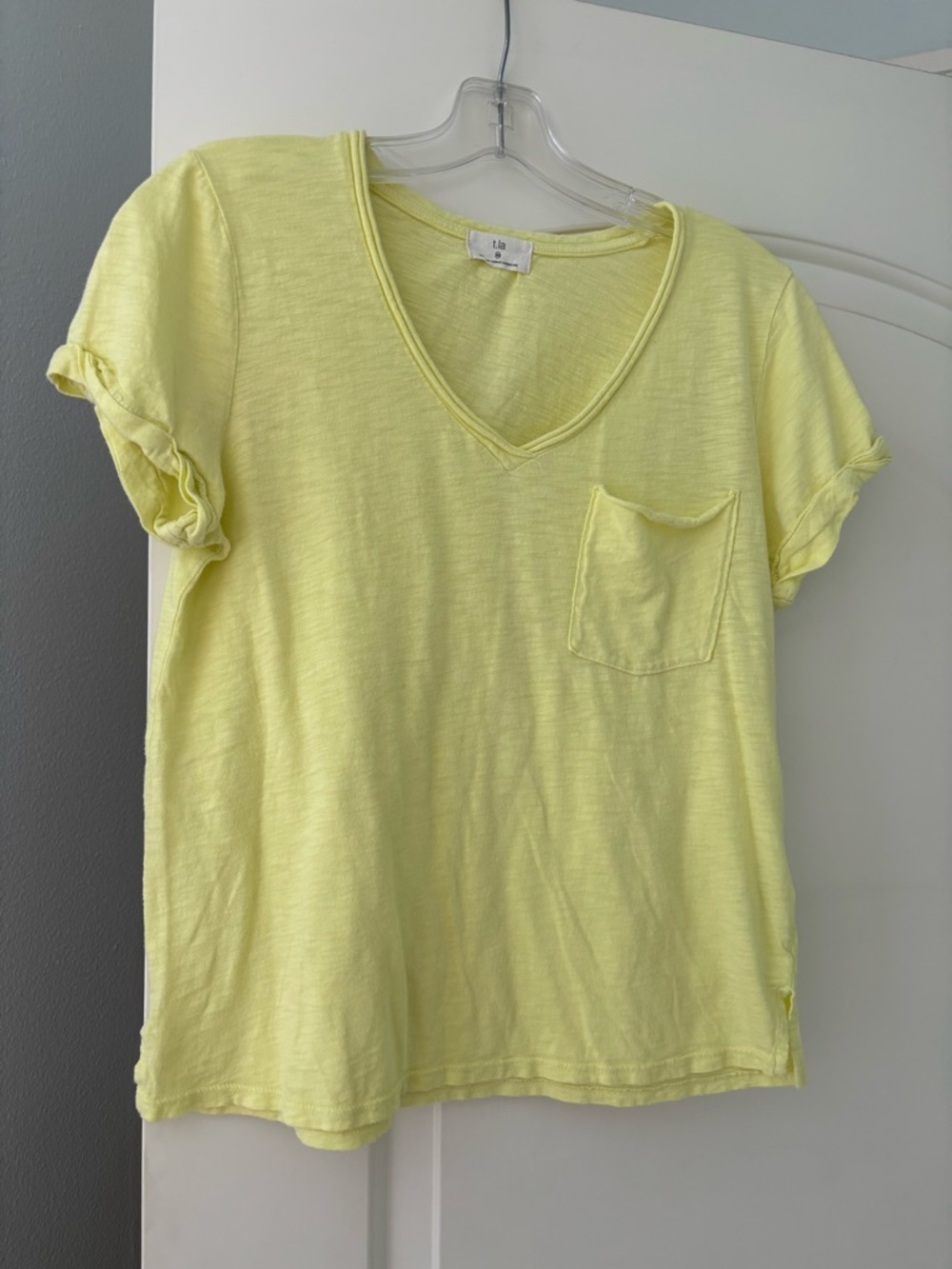 T.La V-Neck Pocket Tee in Pale Yellow
